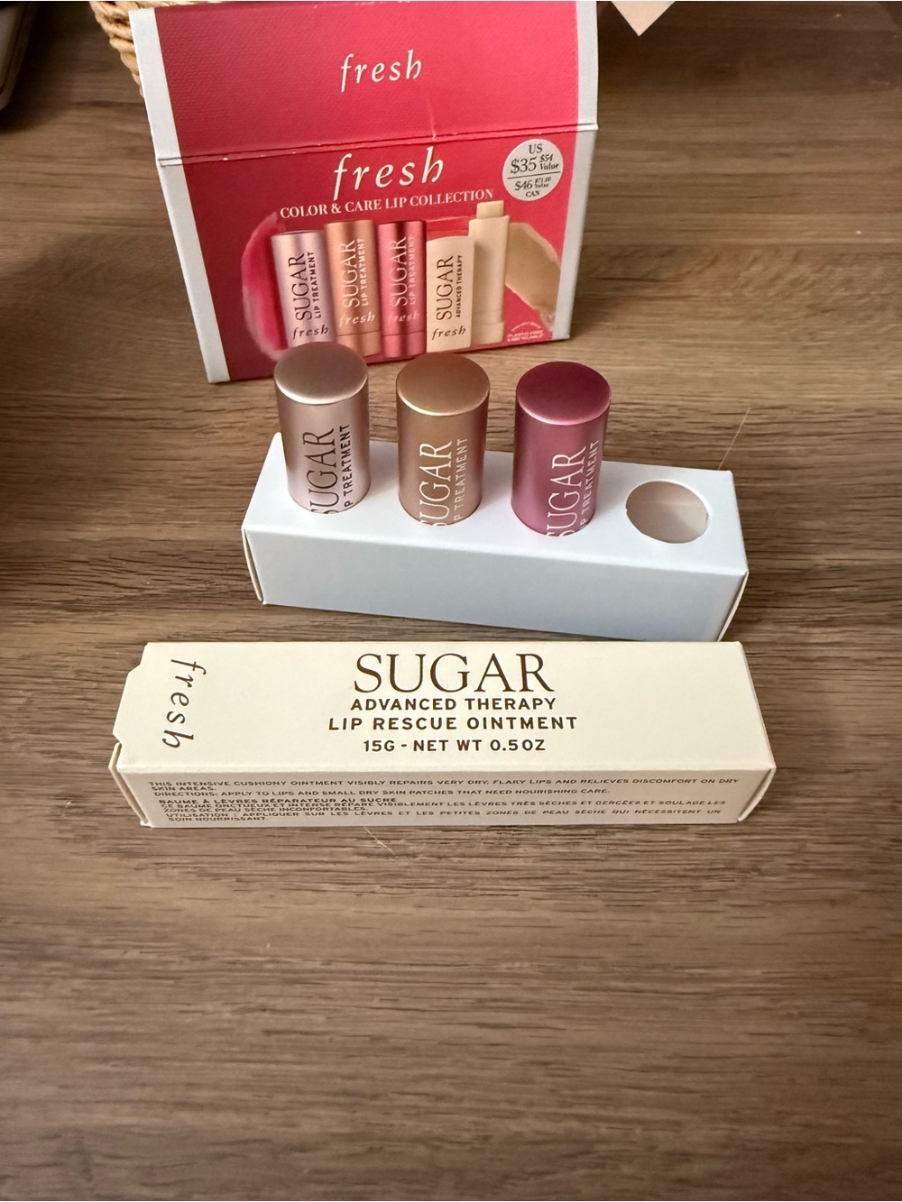 NWT fresh Sugar Color & Care Lip Collection - 3 mins and full size lip ointment